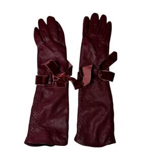 Soft Red Leather Thermal-lined gloves Sexy Size S Bow Ribbon Steampunk